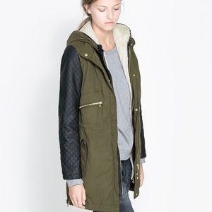 Zara Olive green leather sleeve jacket